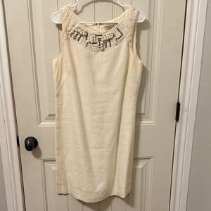 LOFT Ivory Sleeveless Mini Dress with Embellished Neckline